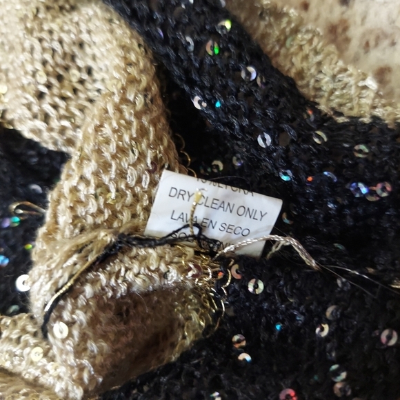 I.C.U. Women's Sequin Striped Pull Over Size L Open Knit Sweater Gold Black - Picture 10 of 14